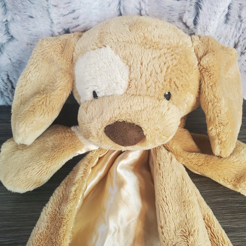 Gund SPUNKY‎ Huggabuddy Lovey Beige Satin Baby Silky Blanket Puppy Dog Plush